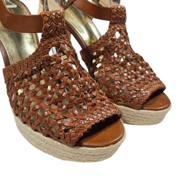 Coach Zany Brown Leather Stacked Platform Espadrille Heels sz 7 - Picture 5 of 14